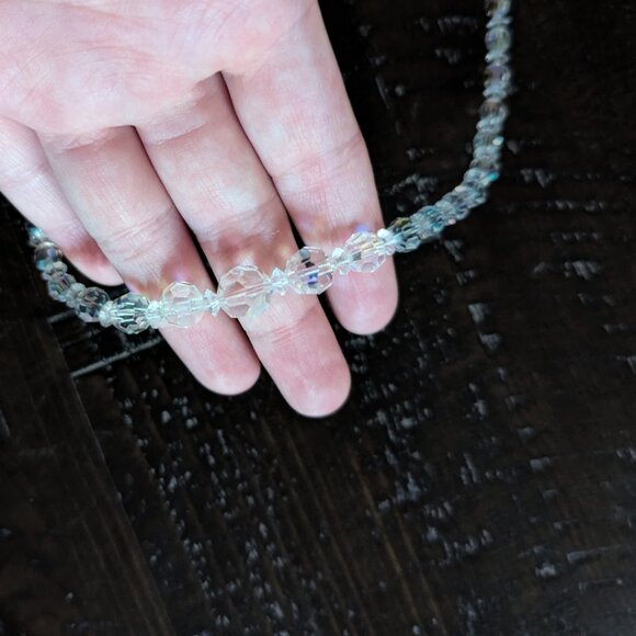 Vintage Aurora Borealis Beaded Choker Necklace Retro Dainty Feminine Crystal - Picture 6 of 8